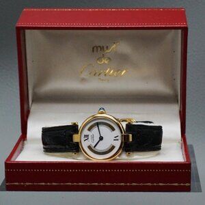 Cartier Must De Vermeil Ladies Watch Golden Accent Roman WITH BOX